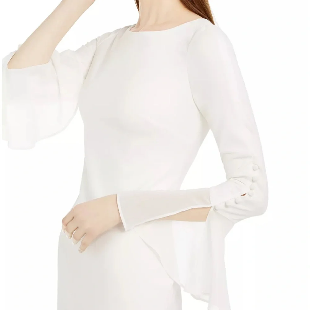 NWT Calvin Klein Chiffon Bell Sleeve Dress - Picture 2 of 12